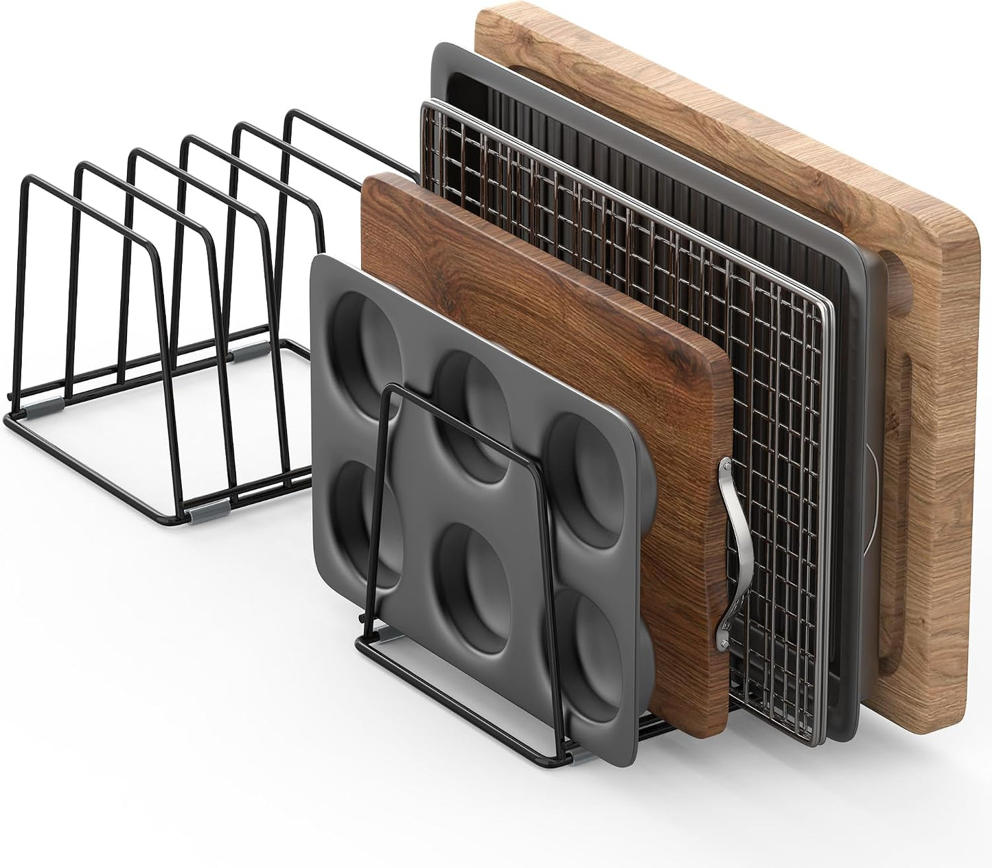 Cutting Board Organizer Kitchen Organizer Rack for Cutting Board, Bakeware, and Cookie Sheet, 5-Slot Heavy-Duty Steel Cookware Holder,Rust-Resistant with Anti-Slip Feet (1, Small)