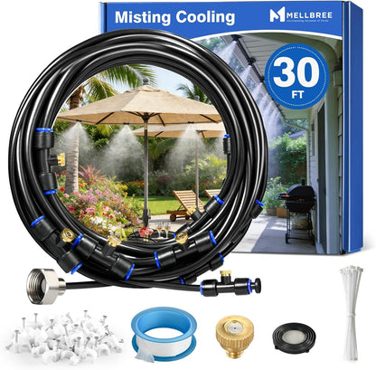 Mellbree Misters for Outside Patio 45FT/14M, Pre-Assembled Misting Cooling System with 12 Brass Nozzles & 3/4" Adapter, Outdoor Mister for Patio, Garden, Greenhouse, Pavilion, Dog House, Chicken Coop