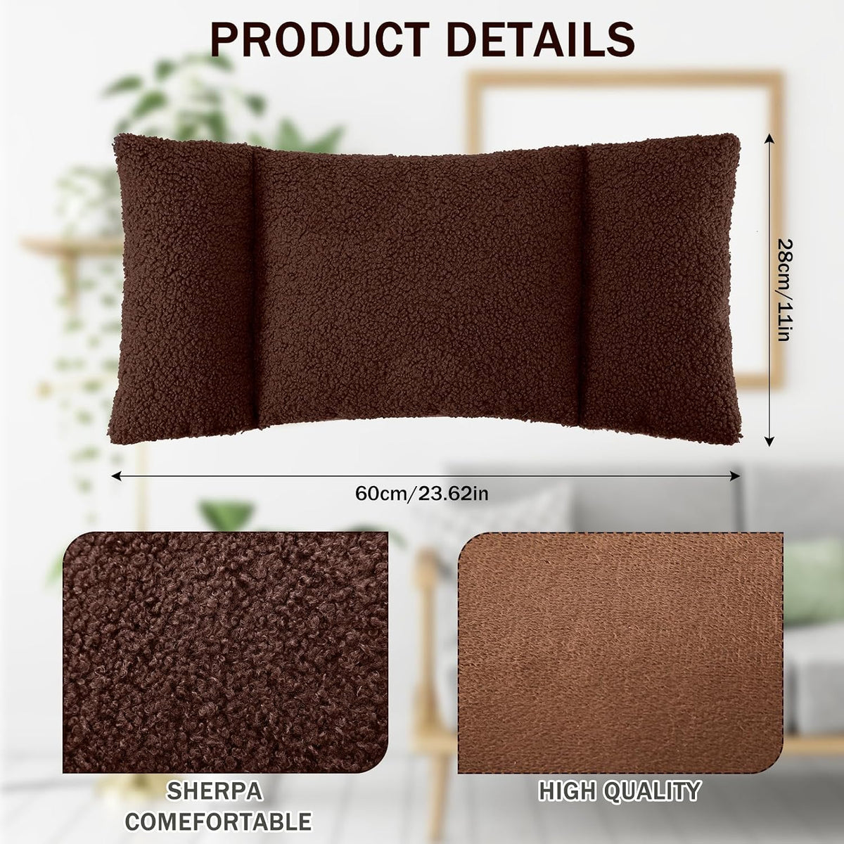 Queekay Fleece Lumbar Support Pillow 3 Section for Office Chair, Black