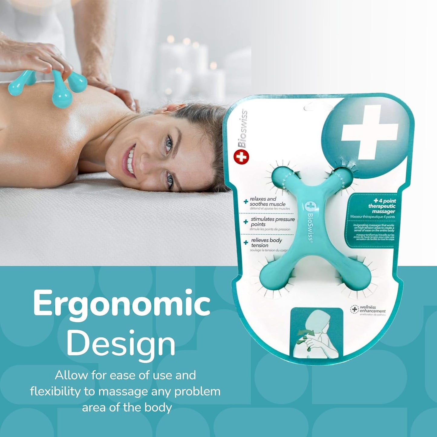 BioSwiss 2-Pack Handheld Full Body Massager, 4-Leg Pressure Point Tool for Back, Neck, and Shoulder, Includes 1 Large and 1 Small