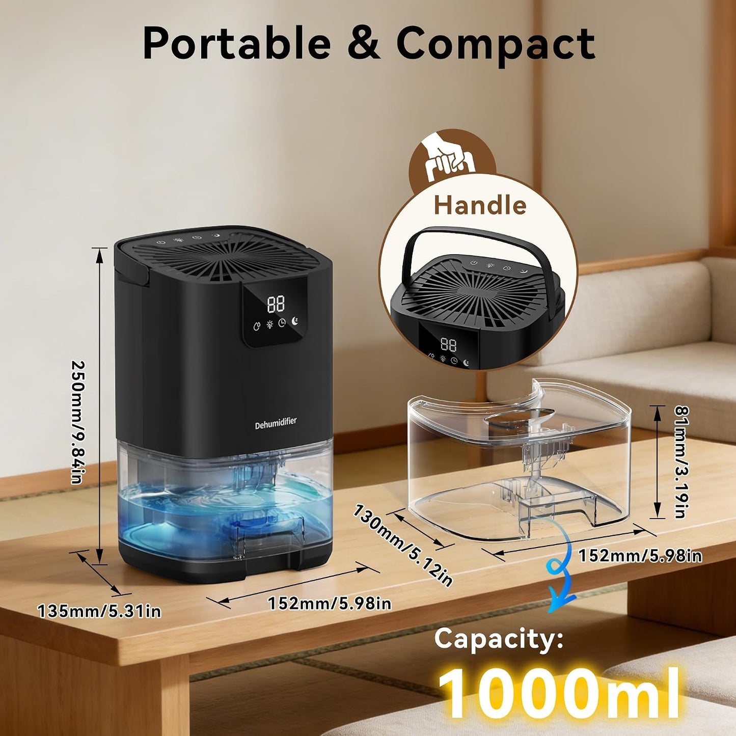 Dehumidifier,35OZ（350sq ft）Small Dehumidifier for Home, Screen Display Quiet with Auto Shut Off,Dehumidifiers for Bedroom,Bathroom,Closet,RV