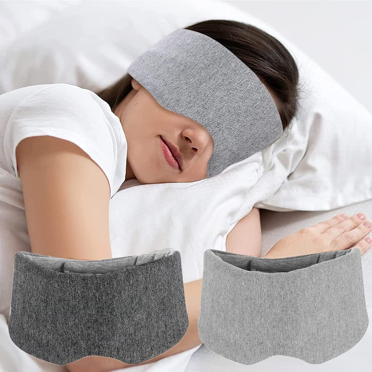 Sleep Mask for Men Women,100% Cotton Sleep Eye Mask with Fully Adjustable Strap, 100% Light Blocking Eye Mask for Sleeping, 0 Pressure Eye Covers for Travel Yoga Nap (Gray)
