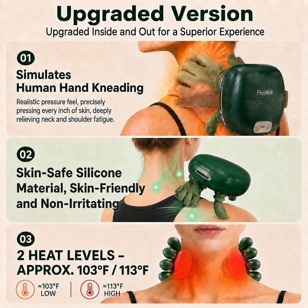 Neck Massager with Heat,Deep Tissue Massager for Pain Relief,Green