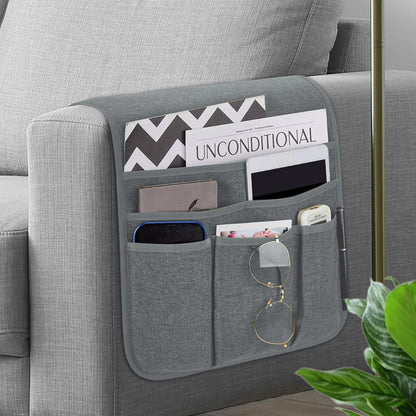 Teniux Remote Control Holder GRS Certified Armchair Caddy for Recliner Couch, Recycled Material Non-Slip Armrest Organizer with 5 Pockets for Magazine, Tablet, Phone, iPad (Dark Grey)