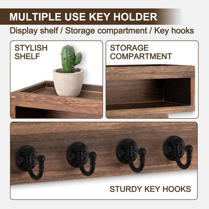 Key and Mail Holder Wall Mount with Long Storage Box and 6 Hooks | Key Holder For Coat, Dog Leash, Home Decor Rack, Entry Way Organizer