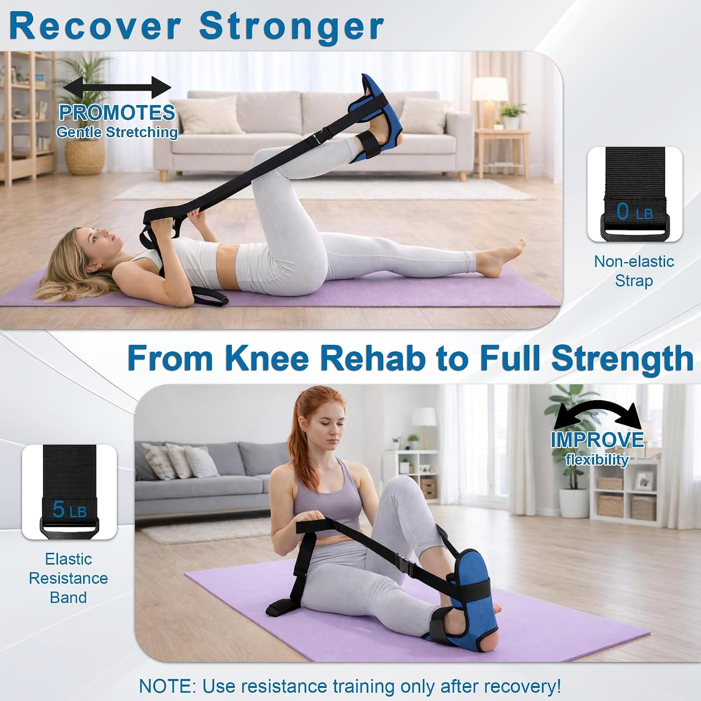 Knee Replacement Recovery Aids, Leg Stretcher Strap Kit | Adjustable Foot Cradle with 0 lb and 5 lb Resistance Bands, Range of Motion Training for Hip and Knee Exercises, Storage Bag