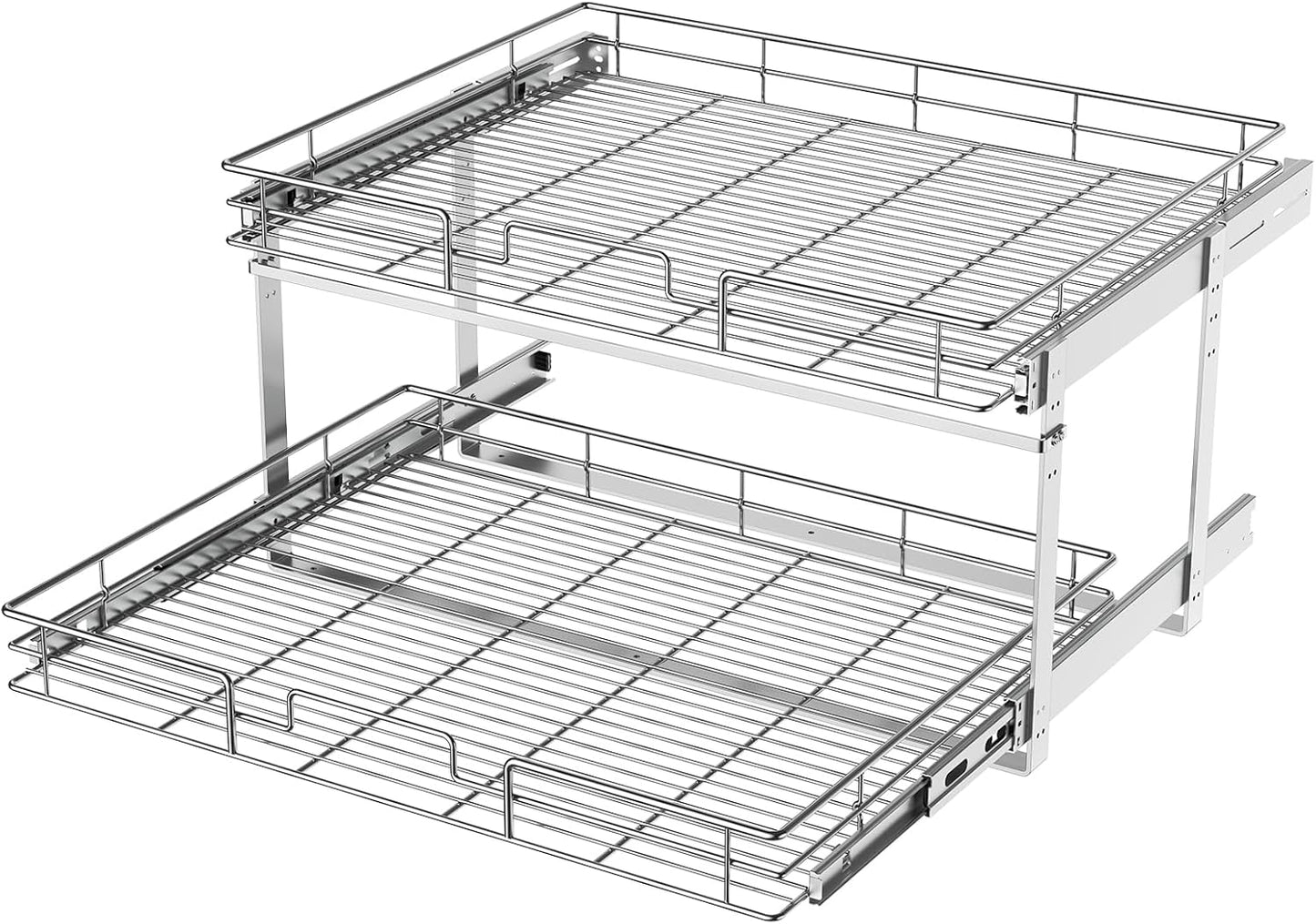LOVMOR 2 Tier Individual Pull Out Cabinet Organizer 11" W x 18" D, Slide Out Kitchen Cabinet Storage Sliding Shelves