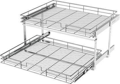 LOVMOR 2 Tier Individual Pull Out Cabinet Organizer 11" W x 18" D, Slide Out Kitchen Cabinet Storage Sliding Shelves