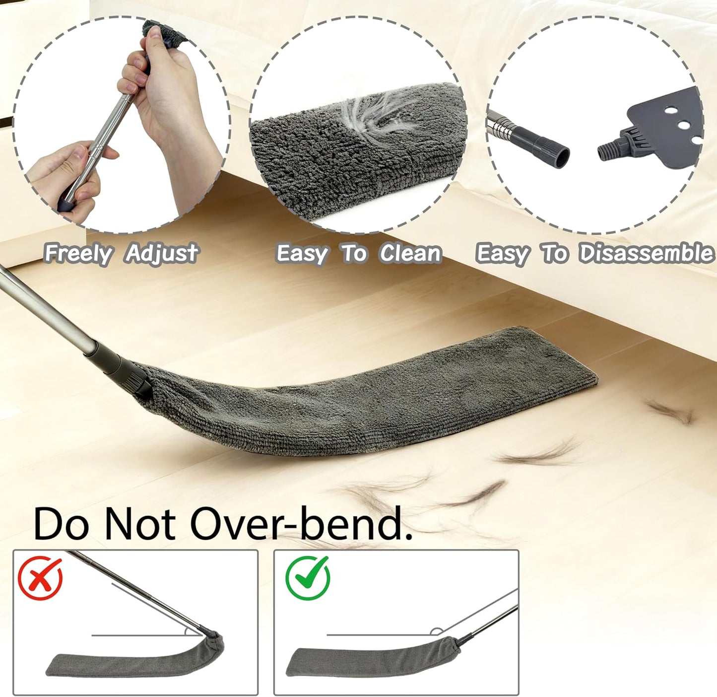 Retractable Gap Dust Cleaner Under Appliance Cleaning Tool with 5 Microfiber Dusting Cloths - Extendable Long Handle Flat Duster for Under Refrigerator Couch Bed Furniture