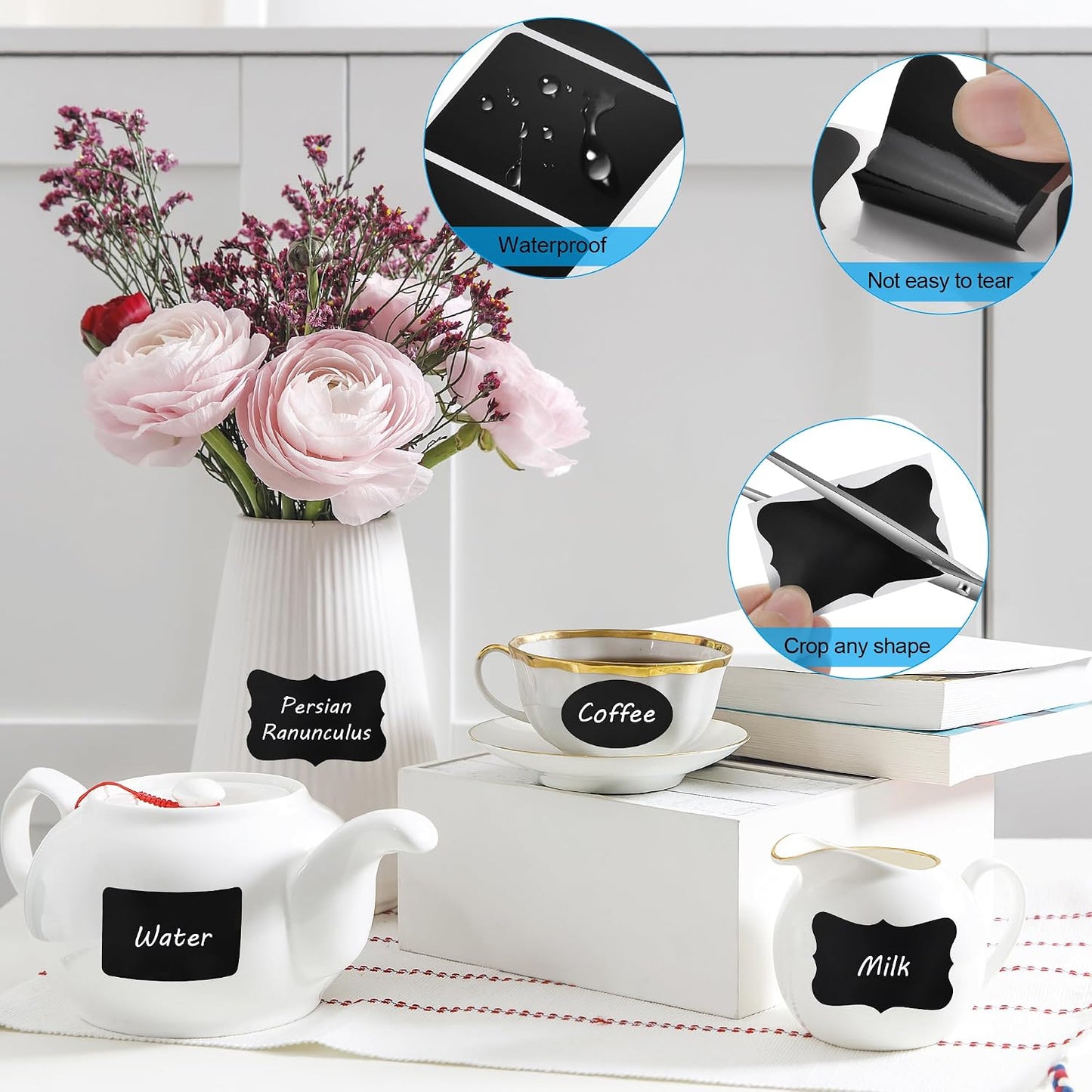 Chalkboard Labels - 180pcs Waterproof Reusable Blackboard Stickers with 2 Free Erasable White Chalk Marker, Mini Decorative Chalk Labels for Jars Containers Kitchen Home Pantry Office