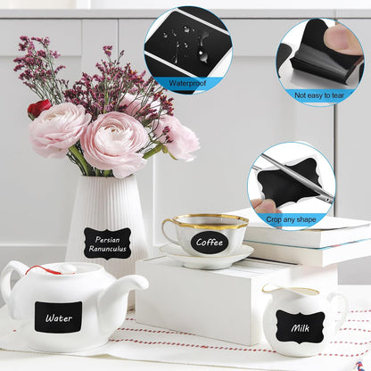 Chalkboard Labels - 180pcs Waterproof Reusable Blackboard Stickers with 2 Free Erasable White Chalk Marker, Mini Decorative Chalk Labels for Jars Containers Kitchen Home Pantry Office