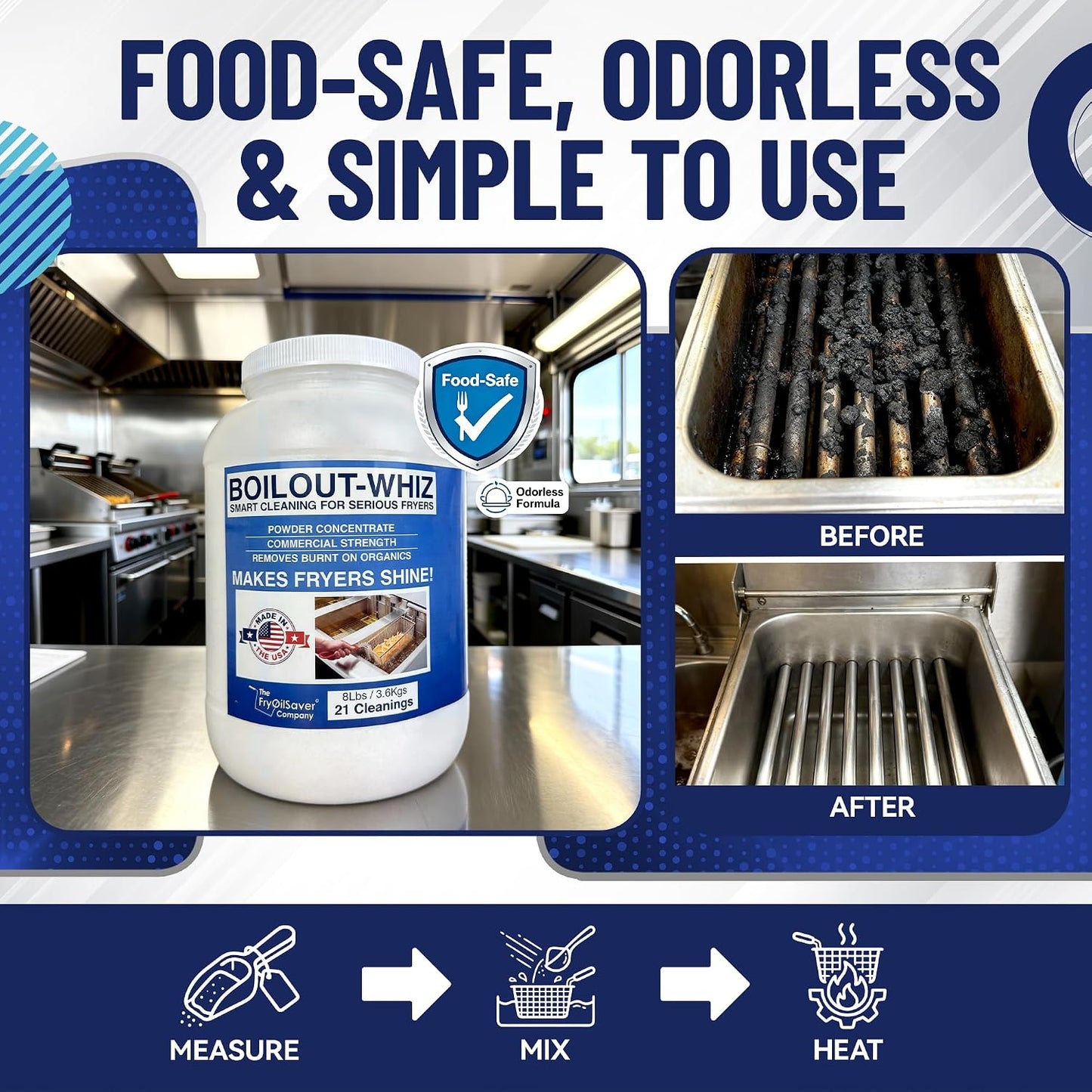 8LB Boil-Out Whiz Deep Fryer Cleaner - Degreaser Powder for Commercial Kitchen Cleaning Oil Saver - Deep Fryer Pot & Coil Safe - Extend Oil Life, Save Time & Energy - by FryOilSaver Co