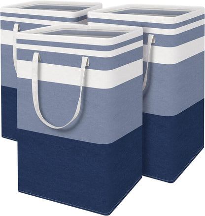 BlissTotes 3-Pack Laundry Basket, Collapsible Laundry Hamper, Grey, 75L | Laundry Clothes Hamper, Hampers for Bedroom, Freestanding Hamper with Handles, Clothes Laundry Basket