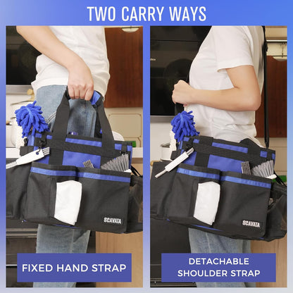 SCAVATA Compact Wearable Cleaning Caddy with Handle & Shoulder Straps | Small Cleaning Supplies Organizer, Under Sink & Car Cleaning Tools Storage Bag for Housekeepers Cleaners, Black