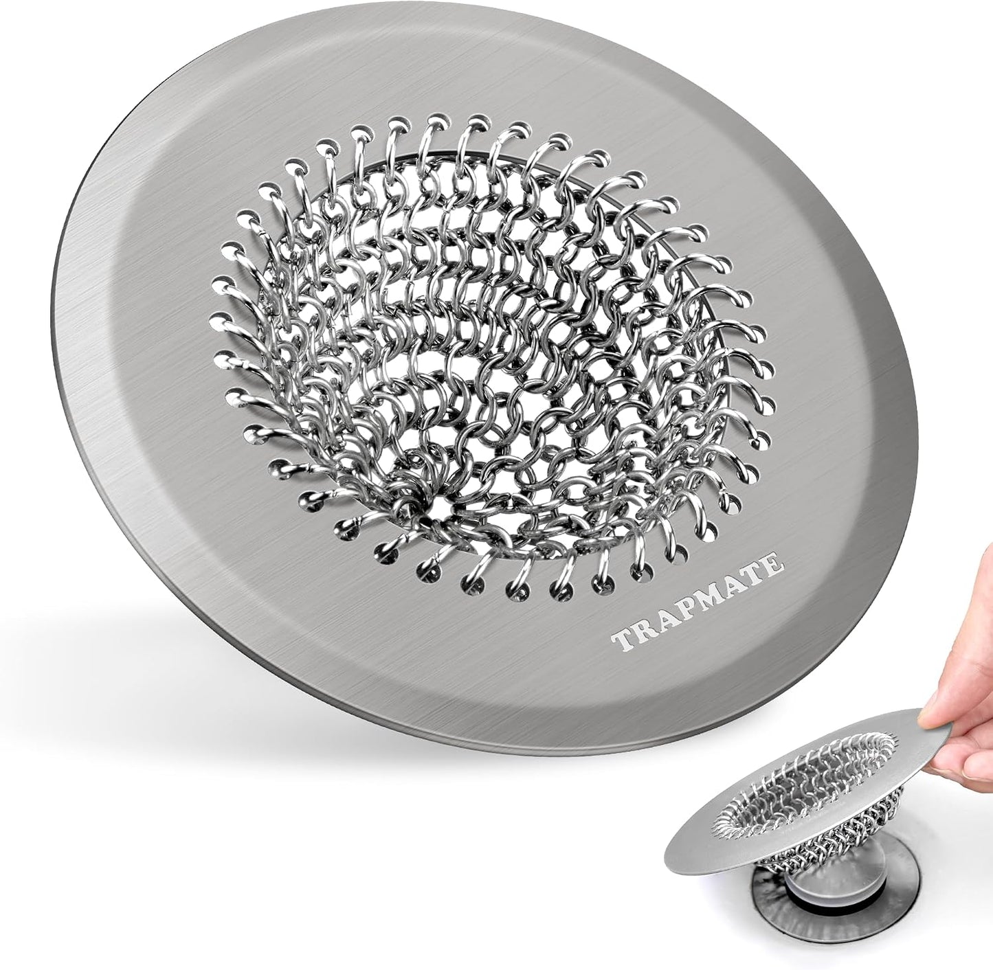 TRAPMATE Shower Drain Hair Catcher, 4.4" Anti-Clogging Bathtub Drain Cover | Easy Flip Cleaning, Traps Hair with Fast Drainage, Anti-Slip Drain Protector Fits Regular & Pop-up Drains (Patented Product)