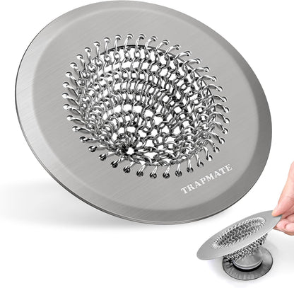 TRAPMATE Shower Drain Hair Catcher, 4.4" Anti-Clogging Bathtub Drain Cover | Easy Flip Cleaning, Traps Hair with Fast Drainage, Anti-Slip Drain Protector Fits Regular & Pop-up Drains (Patented Product)