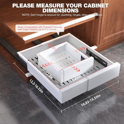 Seinloes Pull Out Cabinet Organizer,4-Side Expandable to Maximize Cabinet Space,Slide Out Drawers with 3 Rail Design,Roll Out Shelf with Raising Pad for Framed Cabinet,13"-21"W x 17"-24"D,White,2 Pack