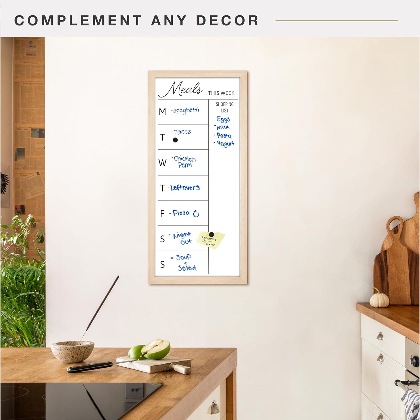 MCS Dry Erase Weekly Meal Planner Black Framed Calander Whiteboard, 11x24 | Dry Erase Weekly Meal Planner Black Framed Calander Whiteboard Frame, 11x24 Inch