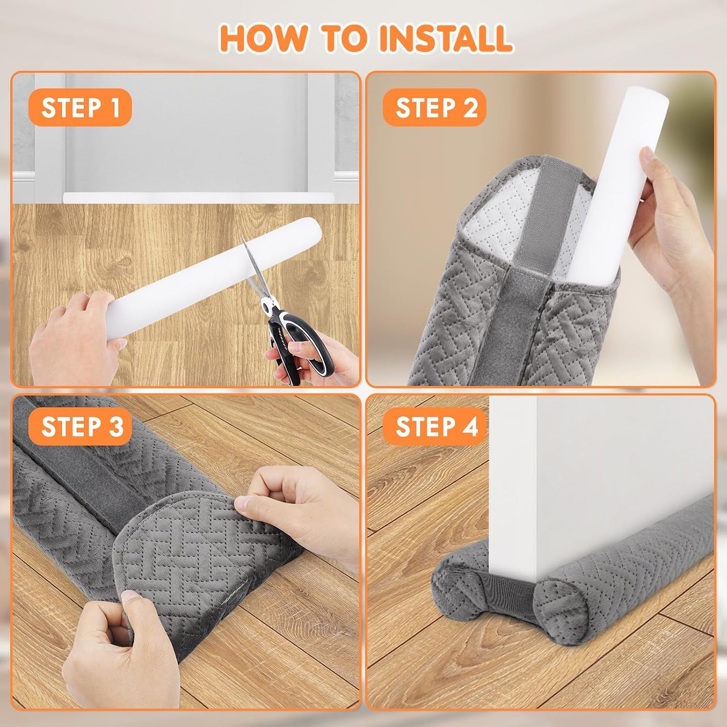 Premium Velvet Under Door Draft Stopper, Door Draft Stoppers for Bottom of Door with Double-Sided Windproof Seal, 30'' to 36'' Adjustable Gap Filler to Blocks Cold Air Light Dust Noise Drafts