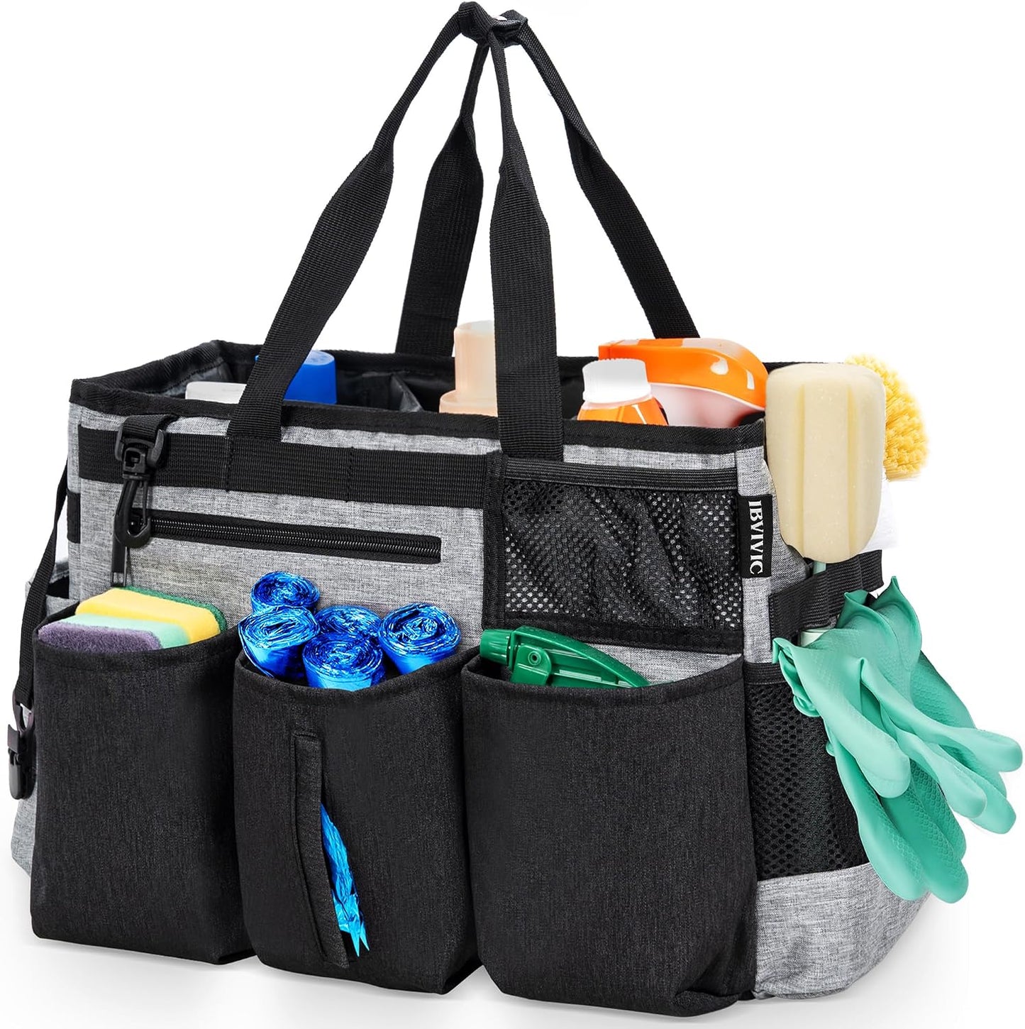 IBVIVIC Wearable Cleaning Caddy Bag for Cleaning Supplies, Black | Cleaning Organizer Tote Bag with Handle & Shoulder Straps Kitchen Cleaning Supplies Storage Bag for Cleaners & Housekeepers