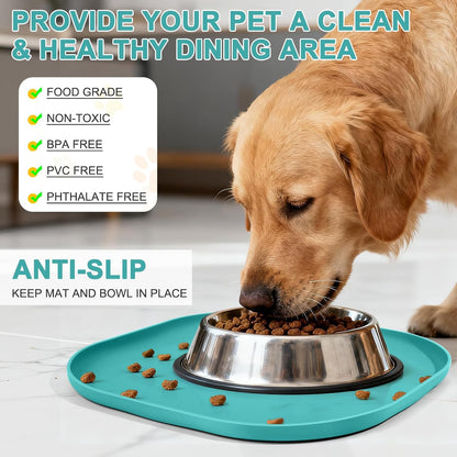 SMILOOL Waterproof Silicone Pet Food Mat with Raised Edge for Dog & Cat | 19" x 12" Non-Slip Pet Feeding Mats with Lip for Food & Water Bowl, Food Grade, Easy Cleaning, Black