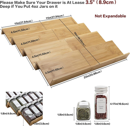 Bamboo Spice Rack Drawer Organizer - 8 Pieces Set- 7" Wide Per Piece - Combine Pieces Into 14" Wide Rack (7" or 14")