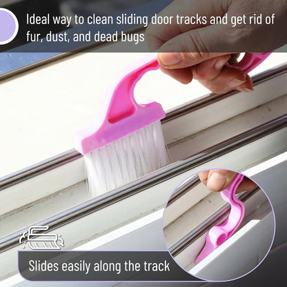 Slick- Window Track Cleaning Brush, 2 Pack, Yellow/Purple Ergonomic Handle, Built-in Scraper, Multipurpose, Window Track Cleaning Tools