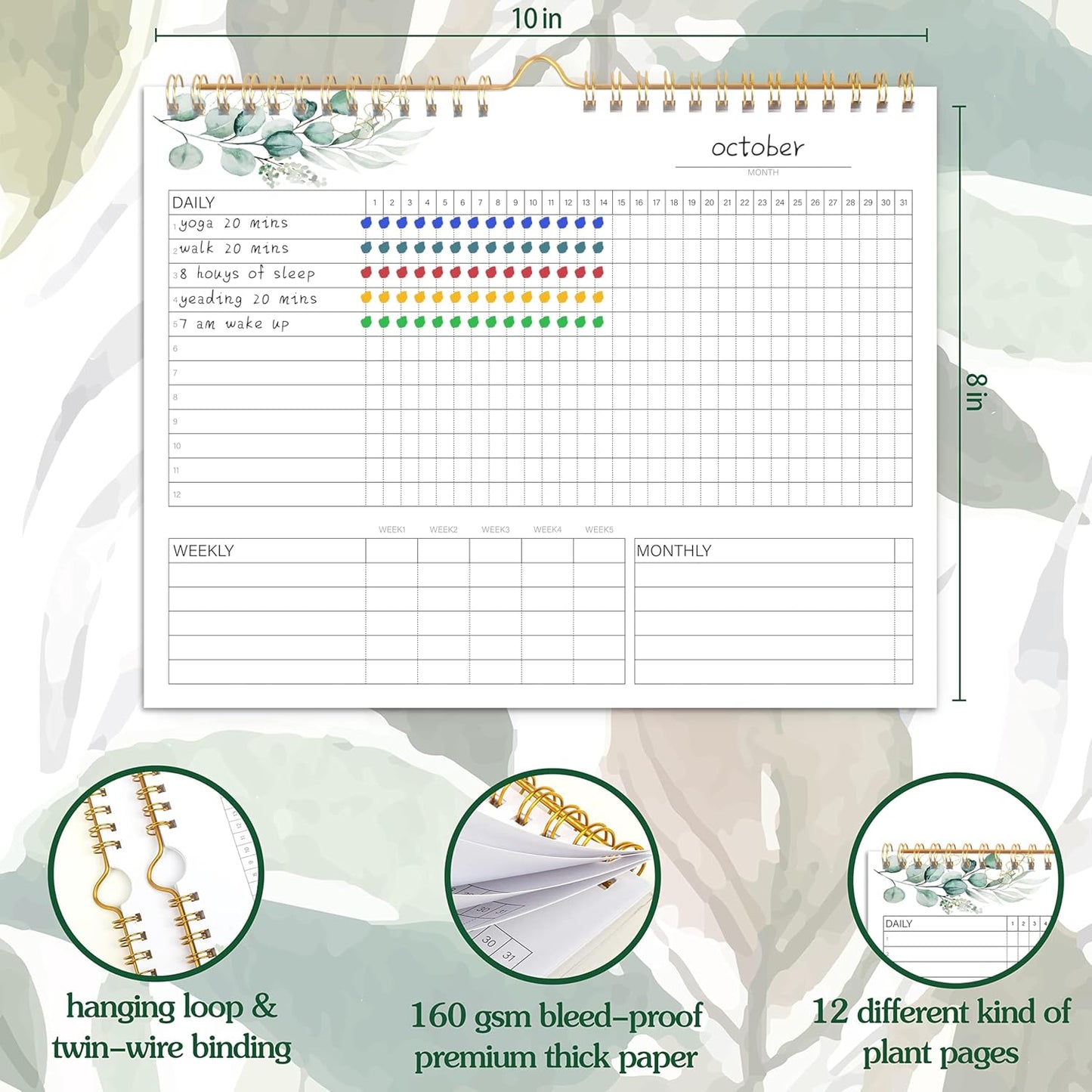 Habit Tracker Calendar- Daily, Weekly & Monthly Habit Tracker Journal | Undated, 12 Months, 7.9"x10", Writable, for Goal Setting, Boost Productivity, Workout Motivation & Self Care Tool