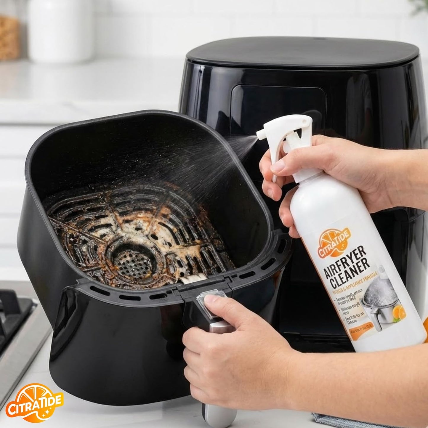 Air Fryer Cleaner Spray – Citrus Powered Grease Remover, Non-Toxic & Plant-Based, Cuts Baked-On Oil & Odor, Safe for Kitchen Appliances, USA Made – 16fl oz