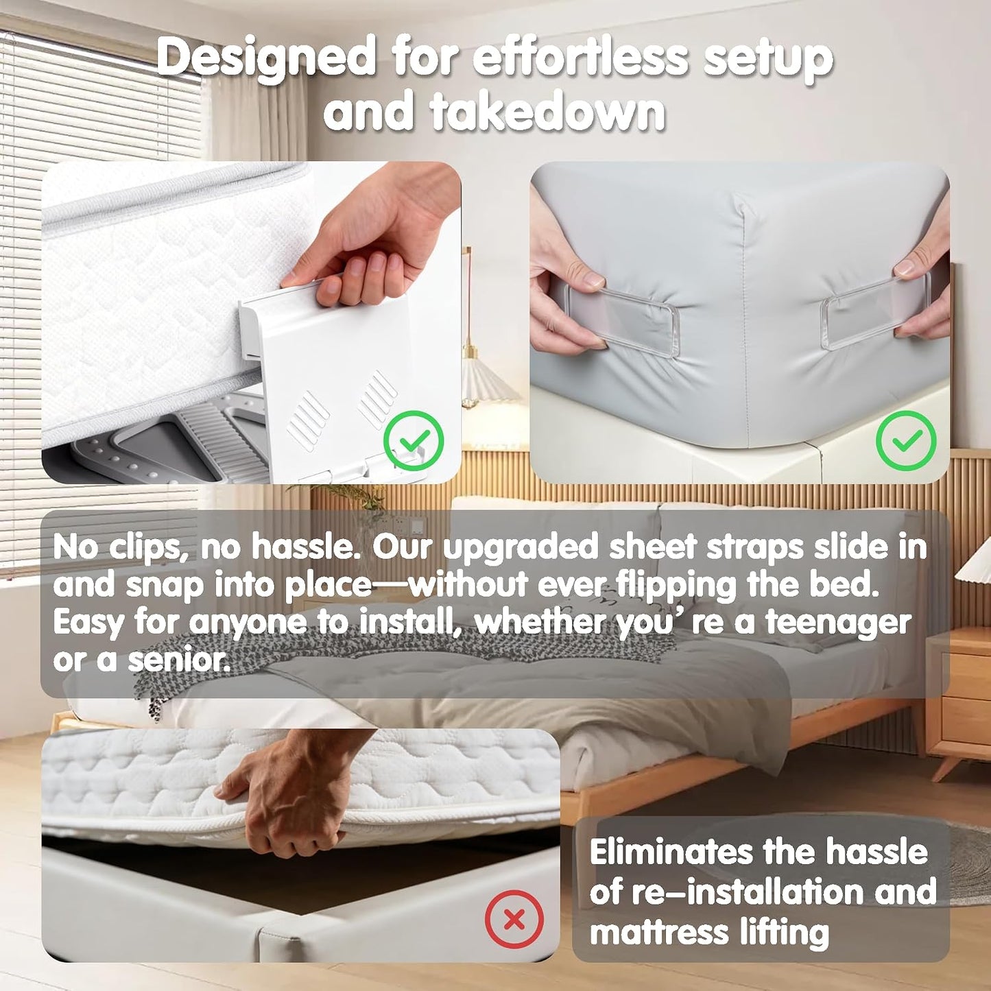 Bed Sheet Holders - 4-Pack Strong Grip Sheet Straps, Keep Sheets in Place on Mattress, Deep Pocket Mattress Sheet Grippers, Universal Fit for All Bed Sizes (White)