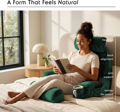 Nestl Reading Pillow with Shredded Memory Foam, Designed for Sitting Up in Bed and Couch, Back and Arms Adjustable Support for Adult & Teens Backrest Pillows for Reading, with Washable Cover Dark Grey