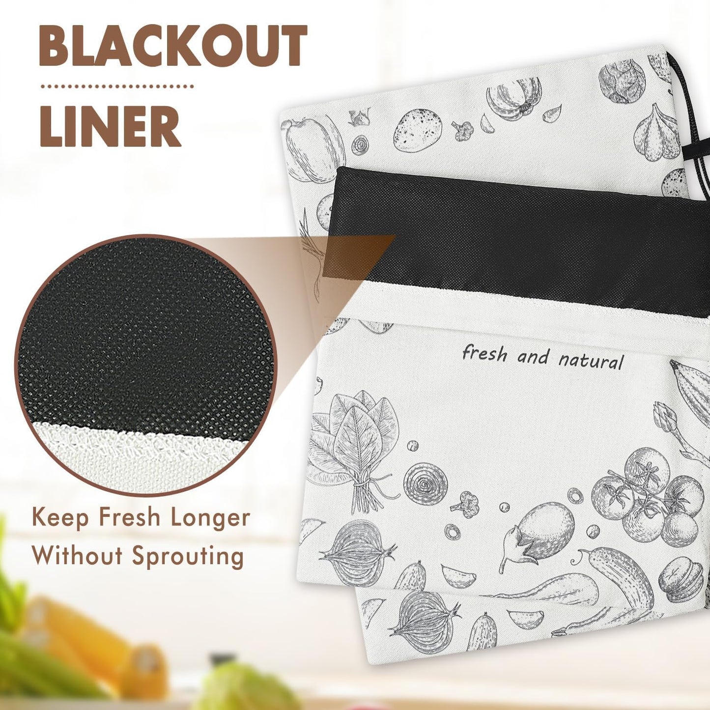 TOGETRUE Potato Onion Storage Bag, Washable Canvas Onion and Potato Storage Bag, Drawstring Garlic Onions Potatoes Keeper with Side Zipper for Pantry, Kitchen, Refrigerator (Potato Onion Bag)