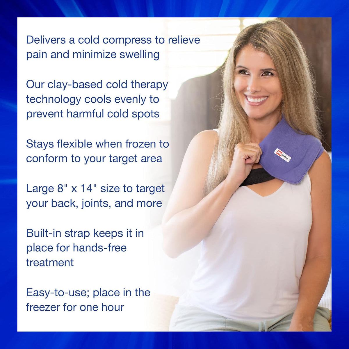 Thermipaq ICY Cold Pain Relief Wrap - Large 8x14 Thermal Clay Knee Ice Pack Wrap for Knee Pain - Long Lasting - Adjustable Strap for Shoulders, Neck Pain Relief, Back Pain, & Elbow