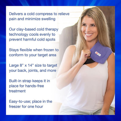 Thermipaq ICY Cold Pain Relief Wrap - Large 8x14 Thermal Clay Knee Ice Pack Wrap for Knee Pain - Long Lasting - Adjustable Strap for Shoulders, Neck Pain Relief, Back Pain, & Elbow