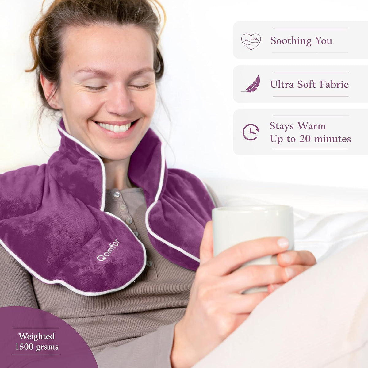 Qomfor - Microwavable Neck Wrap - Maroon Purple, Lavender Scent - Weighted Neck/Shoulder Wrap - Heating Pad - Hot/Cold Muscle Therapy, Stress Relief, Arthritis Pain, Soothing Comfort, Headache