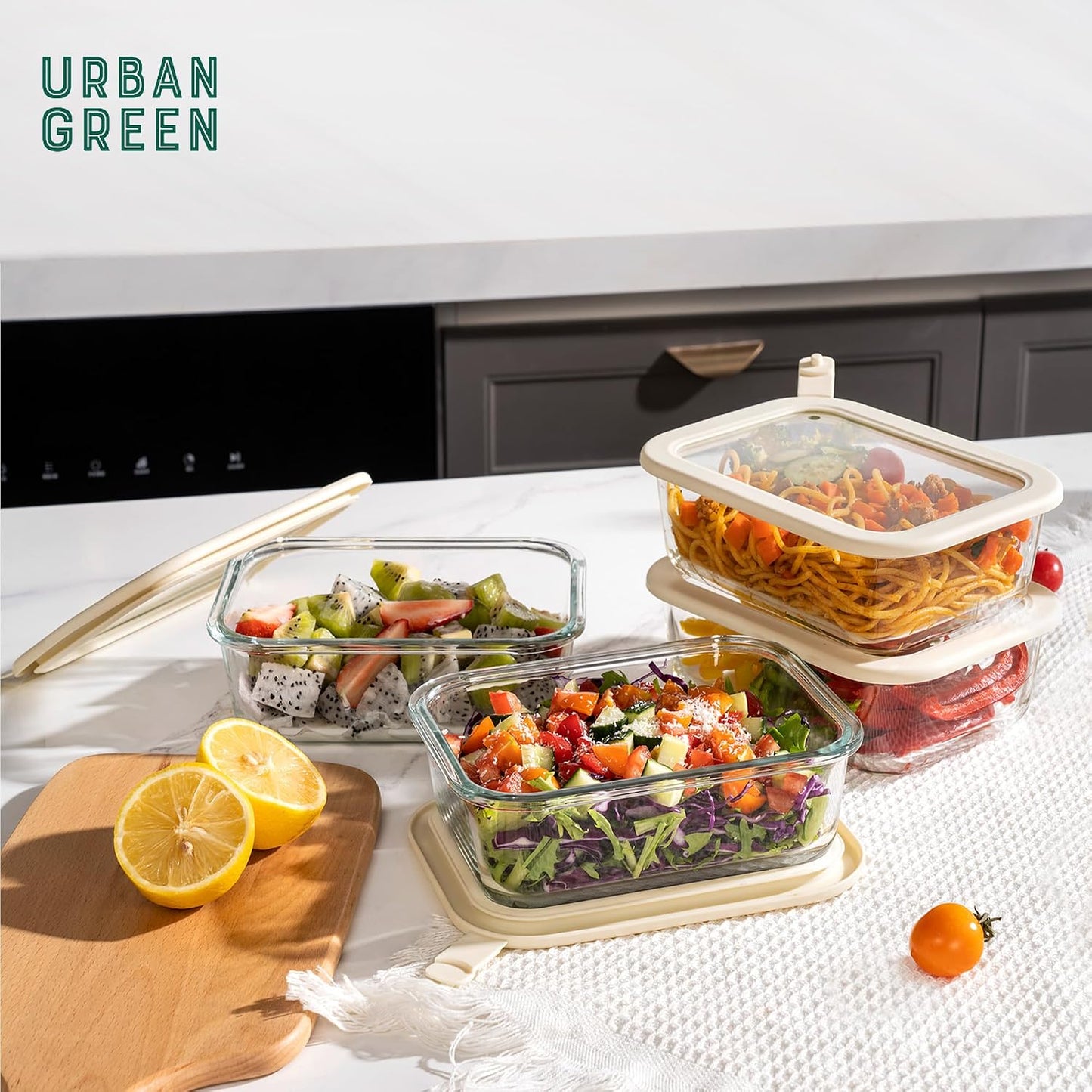 Glass Food Storage Containers with Glass Lids, Microwave Safe Food Container Set, Aitight Meal Prep Container Set, BPA Free, 2 extra Colanders, LeakProof, 2 Pack of 60oz