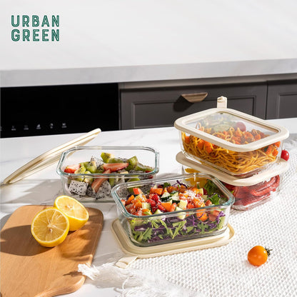 Glass Food Storage Containers with Glass Lids, Microwave Safe Food Container Set, Aitight Meal Prep Container Set, BPA Free, 2 extra Colanders, LeakProof, 2 Pack of 60oz
