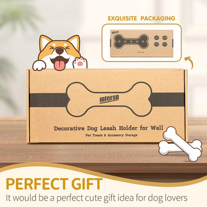 MTERSN Dog Leash Holder Wall Mount with 3D Paws Hooks, Distressed White | Bone-Shaped Dog Leash Holder for Wall, Leash Holder, 5 Dog Leash Hook, Pet Accessories Storage, Gift for Dog Lovers