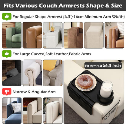 GHKINMAL Couch Cup Holder Tray, 3 in 1 Couch Arm Trays,Large Bamboo Chair Arm Rest Tray with 360° Cup Holder,Removable Anti-Slip Organizer for Snack Eating