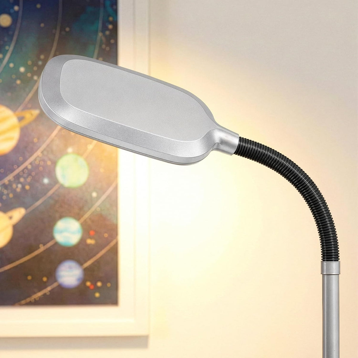 Brightech Litespan - Bright LED Floor Reading Lamp for Over Chair Crafts and Reading, Esthetician Light for Lash Extensions, Gooseneck Adjustable Standing Lamp for Living Room, Bedroom, Office - Black