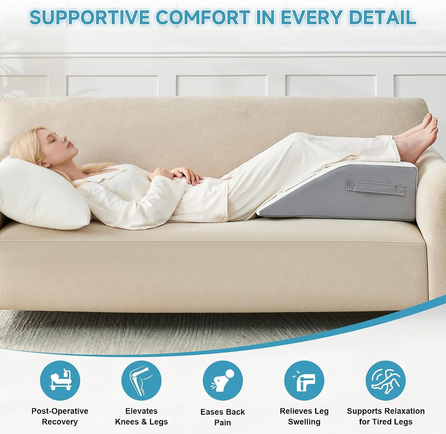 Yojoker Leg Elevation Pillows for Swelling, Memory Foam Wedge Pillow for Legs Blood Circulation, Leg Elevation Pillows for After Surgery, Knee Wedge Pillow for Sleeping Back Hip Ankles Relief
