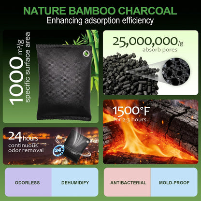 Activated Charcoal Odor Absorber, 10 Pack Natural Shoe Odor Eliminator, Bamboo Charcoal Air Purifying Bags, Sneaker Deodorizer and Moisture Absorbers for Clean Footwear, Shoe Odor Remover