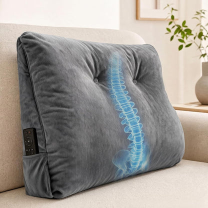 Couch Back Cushion, Shredded Foam Lumbar Support Pillow with Side Pocket | Triangle Ergonomic Back Pillow with Removable Linen Cover for Sofa, Armchair, Bed Sitting, Couch Pillow for Reading TV Gaming