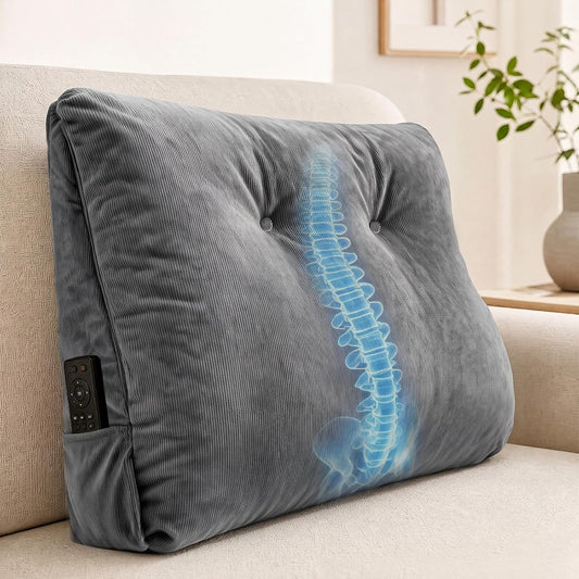 Couch Back Cushion, Shredded Foam Lumbar Support Pillow with Side Pocket