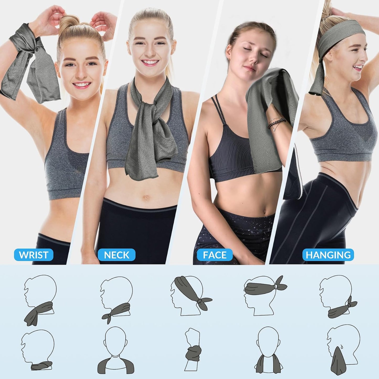 4 Pack Cooling Towels for Neck and Face(40"x12"), Cooling Neck Wraps, Ice Towel for Hot Weather, Soft Breathable Gym Towel, Cool Towel for Workout, Camping, Yoga, Sport, Running
