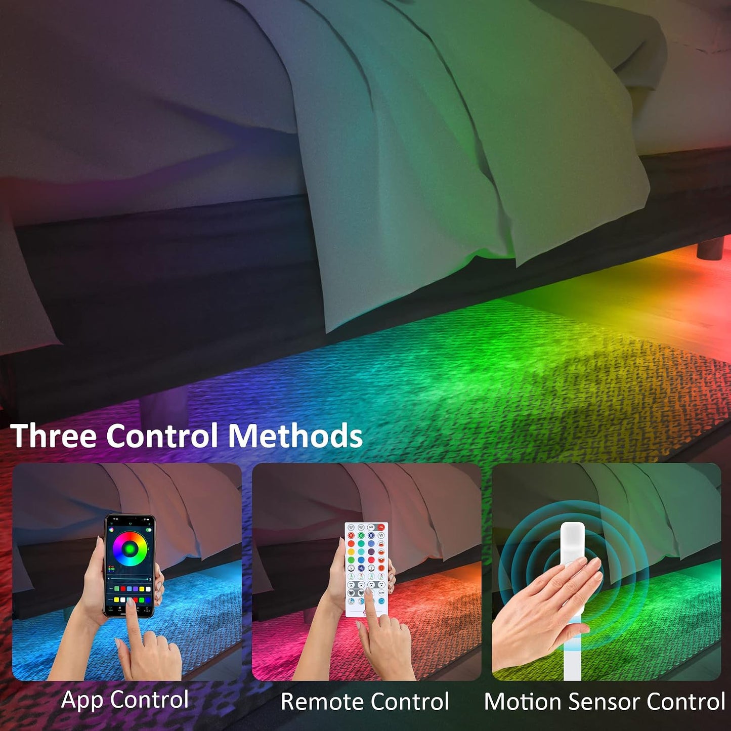 maylit 8 PCS Motion Sensor RGB Under Cabinet Lights Kit, App and Remote Control Led Strip Lights, Music Sync Color Changing Led Lights with Power Adapter, for Cabinet, Counter, Shelf, Bookcase, 13ft | App and Remote Control Led Strip Lights, Music Sync