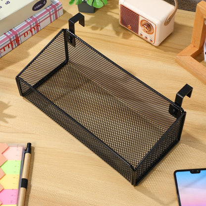 Bedside Hanging Basket, Black Metal Wire Mesh Storage Organizer Caddy, Over The Bunk Bed Headboard Cubicle Shelf Rack for College Dorm Office Desk Phone Book Storage, 10.4 x 4.7 In