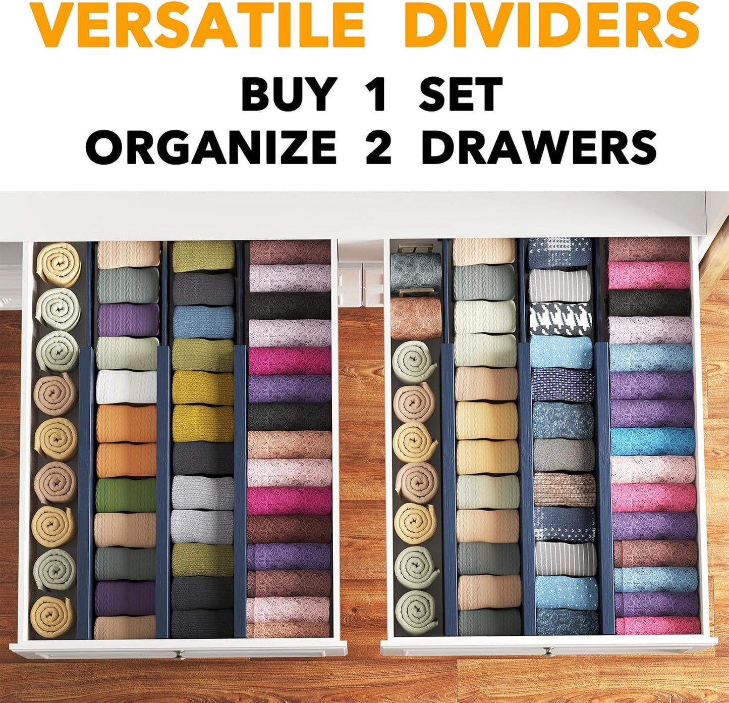 SpaceAid Bamboo Dresser Drawer Dividers 6 Pack, 4.65“ High Adjustable 12.5“-17” Drawer Organizers, Expandable Organization for Clothing, Clothes, Dressers, Natural