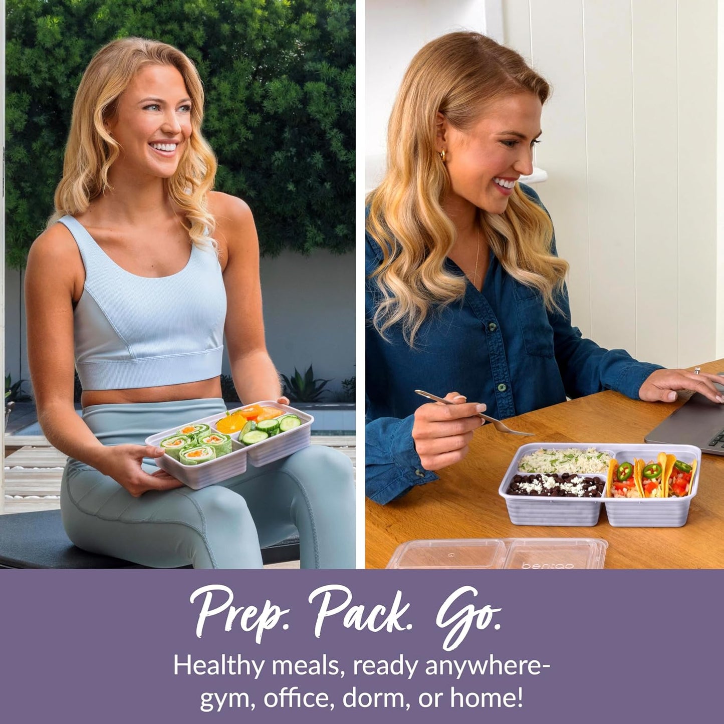 Bentgo Prep 3-Compartment Meal Prep Containers with Lids, 20 Piece Set | 4-Cup Capacity, Portion Control, Stackable, Microwave, Freezer & Dishwasher-Safe, PFAS & BPA-Free (Navy Blue)