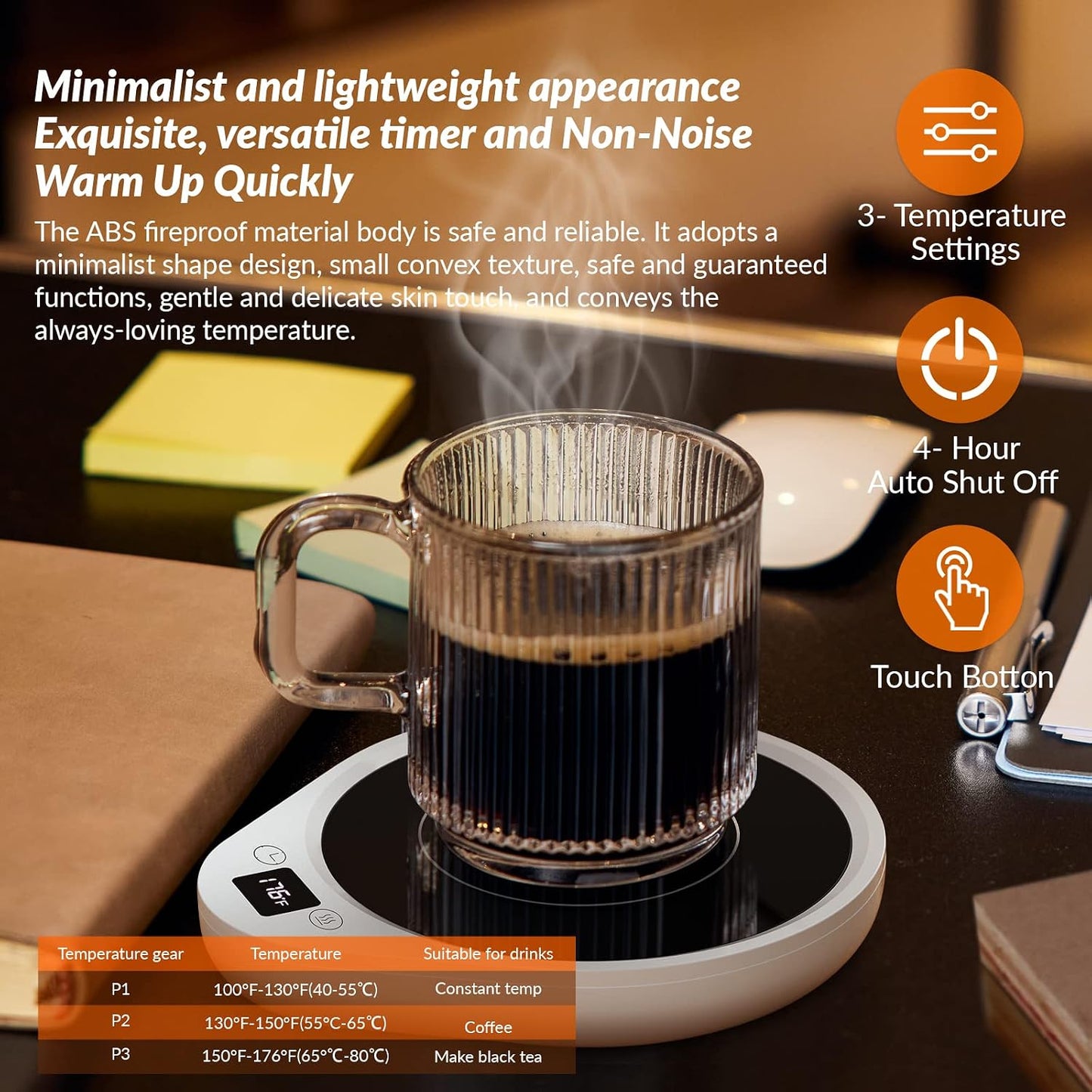 Mug Warmer, Upgrade Coffee Warmer & Cup Warmer for Desk with 3 Temperature Settings, More Hot Coffee Mug Warmer with Timer, 4H Auto Shut Off for Keep Best Flavor for Cocoa, Tea, Water, Milk, White